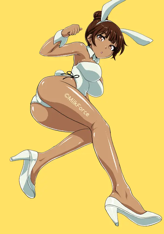 ミルクフォースによる褐色肌の白バニーガールのイラスト